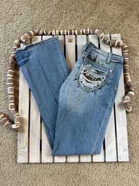 Vintage Y2K J & Company Embroidered Skull Distressed Low Rise Jeans, 28
